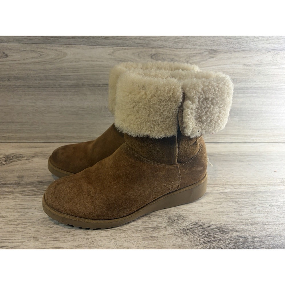 UGG Amie Chestnut Suede Shearling‎ Slim Profile Mid Calf Boots Women's Size 9 - Picture 2 of 8